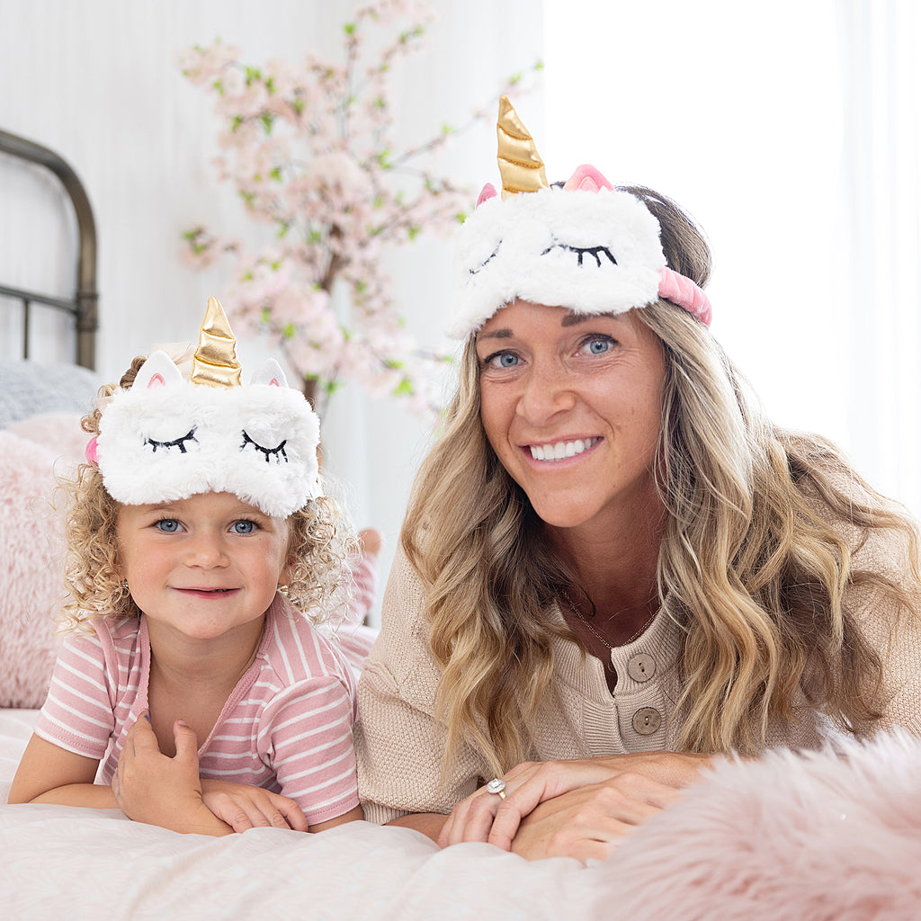 HuggaBuddies Minky Unicorn Sleep Mask - Fun Sleep Mask for Kids | Part of Unicorn Stuffed Animal Set | Fun Gift Idea for 10 Year Olds (~) | Most Comfortable Sleep Mask 6.75" W x 3.25" L (Unicorn) 